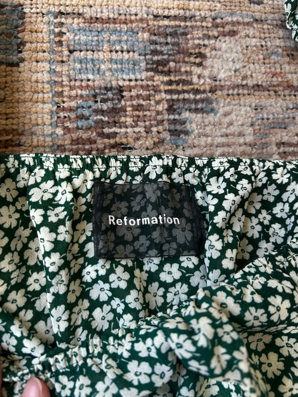 Reformation Green Daisy-Print Square-Neck Puff Sleeve Top